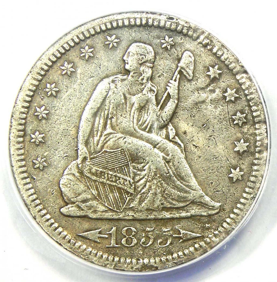 1855-S Arrows Seated Liberty Quarter 25C - ANACS XF40 Detail (EF40) - Rare Date! - Image 1 of 4