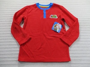 Super Mario Boys Pajama Top Medium Red Fleece Long Sleeve Button Solid Polyester - Picture 1 of 11