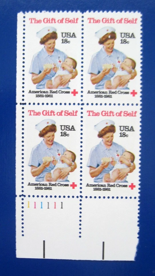 Sc # 1910 ~ Plate # Block ~ 18 cent Red Cross, 100th Anniversary Issue (ei19) - Image 1 of 1