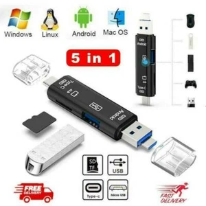 5 in1 USB 3.0 Type C / USB / Micro USB SD TF Memory Card Reader OTG Adapter Tool - Afbeelding 1 van 9