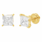 1ct Princess Cut Lab Created Diamond 18K Yellow Gold Earrings Screw back