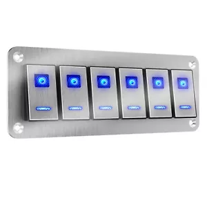 6 Gang Toggle Rocker Switch Panel with Blue LED for Car Boat Marine RV Truck - Picture 1 of 11