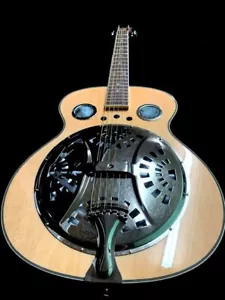 GRANDE CHITARRA RISUONATORE ACUSTICO 6 CORDE FIAMMATA ACERO NATURALE NUOVA - Foto 1 di 6