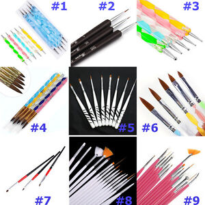 NEW UV GEL & Acrylic Nail Art Tips Design Dotting Painting Pen Polish Brush Set