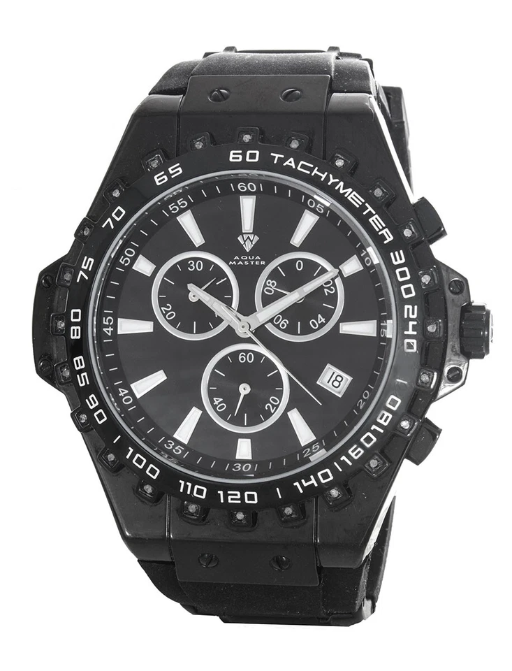 Reloj de cuarzo de silicona Aqua Master para hombre W#337 chapado en iones negros esfera cronógrafo Foto 1 de 2
