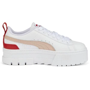 Puma Mayze Lth Perforated Logo Platform Youth Girls Off White Sneakers Casual S