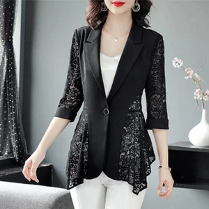 Lady Lace Blazer Suit Floral Jacket Coat Outerwear Spliced Hollow Office Fashion - Picture 1 of 8