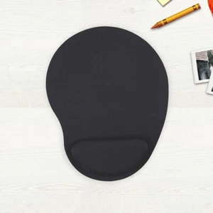 BLACK ANTI-SLIP MOUSE MAT PAD WITH FOAM WRIST SUPPORT PC & LAPTOP - Picture 1 of 4