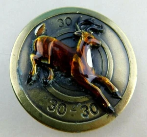 GREAT AMERICAN BUCKLE CO. VTG 1980 Chicago Brass Enamel Deer Trucker 30 30 Shell - Picture 1 of 4