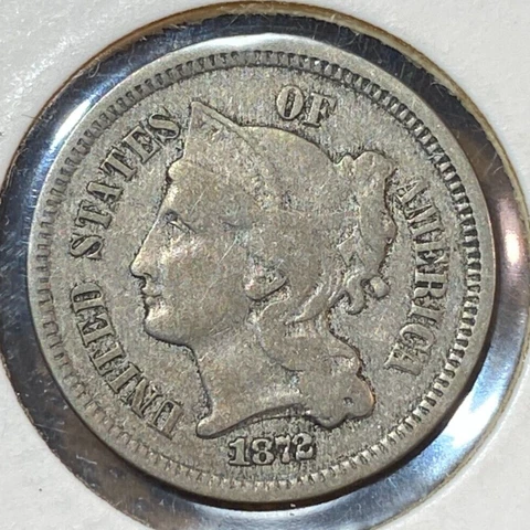 1872 3 Cent Nickel Nice Original Choice VF CHRC Cover