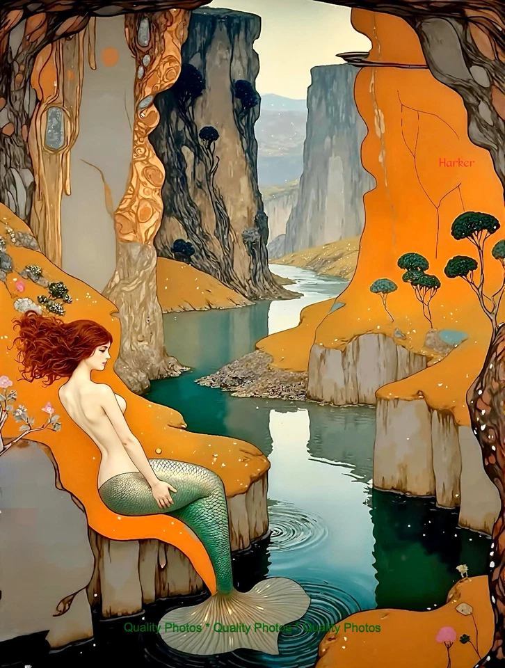 River Mermaid Orange Canyon 8,5x11" Foto Impresión Estilo Gustav Klimt/Arte Harker Foto 1 de 1