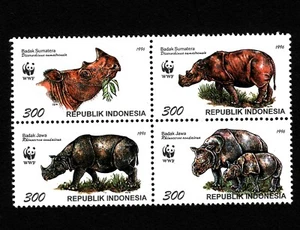 OPC 2005 Indonesia WWF Rhinoceros Block Sc#1673a-d MNH 49500b - Picture 1 of 1