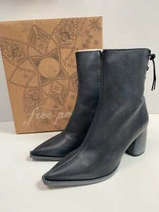 FREE PEOPLE Black Leather Boots EU 40 UK 7 LaceBack Heeled Ankle LIVIA £188 - Picture 1 of 11