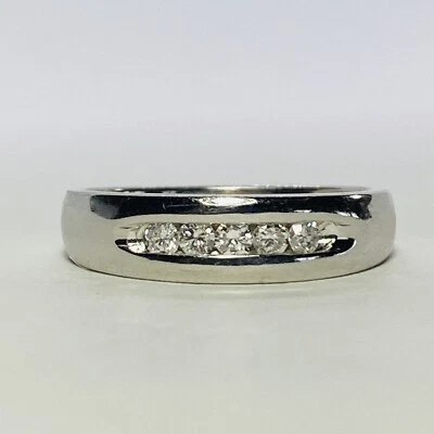 Anillo de alianza de boda para hombre de platino 950 0,30 ctw con montura de canales de diamantes de 6 mm talla 11 10,7 g Foto 1 de 4
