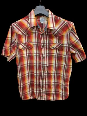 Moon Shine Pearl Snap Shirt Mens Large Western SHORT Sleeve 100% Cotton - Image 1 of 4