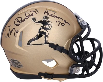 Jim Plunkett Stanford Cardinal Autographed Gold Heisman Speed Mini Helmet w/Insc - Image 1 of 4