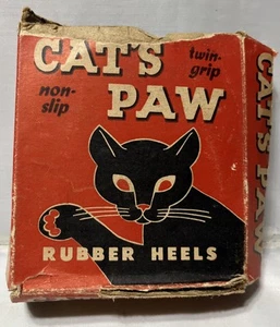 Vintage 1950er Katzenpfote Doppelgriff Gummi Schuh Absätze hellbraun Hälfte 12-13 rutschfest - Bild 1 von 8