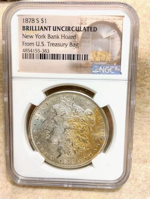 1878 S ~ MORGAN SILVER DOLLAR ~ NGC BRILLANTM UNCIRCULATED ~ NEW YORK HOARD - Image 1 of 2