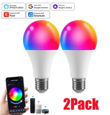 2X Smart E27 Bulb Light WiFi BLUETOOTH RGBCW LED 15W DIMMABLE COLOUR CHANGING UK - Image 1 of 4