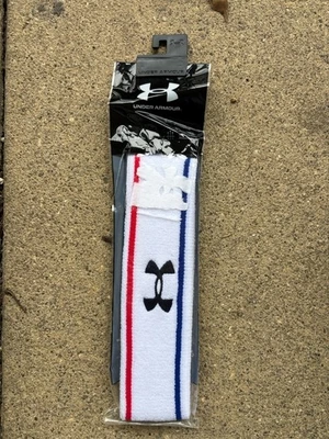 Under Armour Men's UA Performance Headband OSFA Black And White Logo Unisex USA - Image 1 of 3