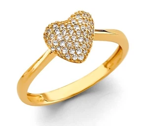 1.65 Ct Heart Shape Pavé Real 14K Yellow Gold Engagement Promise Bridal Ring - Picture 1 of 1