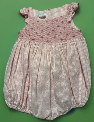 Vive La Fete Baby Girl Gingham Pink Bubble Romper Easter Spring 12 Months - Image 1 of 3