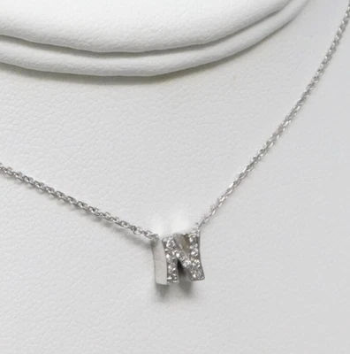 Sweet 13-14 kt White Gold Diamond Initial N Choker Necklace 16" B6666 - Image 1 of 4