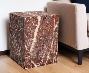 20" Red Marble Square Block End Table - Picture 1 of 11