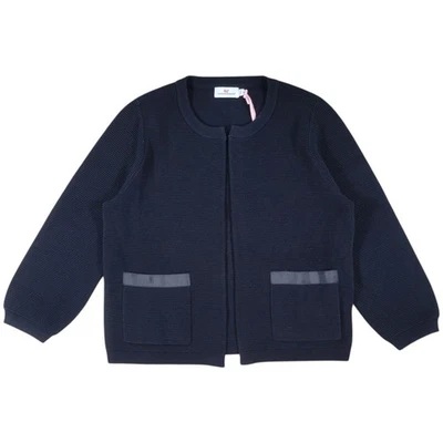 Vineyard Vines Cardigan 女式 M 黑色罗纹开口毛衣罗缎装饰口袋 — 第 1/4 张图片
