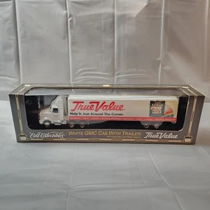 White GMC Cab With Trailer - True Value  - 1/64 Scale Die-cast Metal Replica - Picture 1 of 14