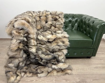 Crystal  Fox Fur Blanket, Real Fur Blanket, Fluffy Fur Throw - Image 1 of 4