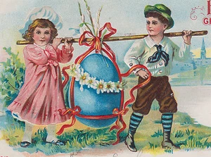 Children Carrying HUGE Easter Egg Postcard  - Picture 1 of 3