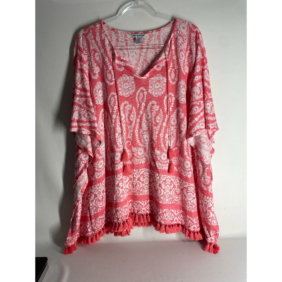 Poncho Tommy Bahama Paisley Palace Linnea 100% Lino Borla Talla S/M Calce Suelto Foto 1 de 4