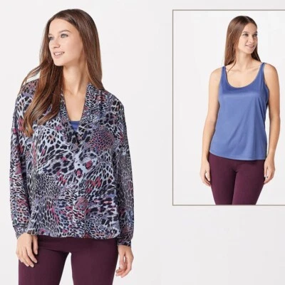 Lisa Rinna Collection Printed Long Sleeve Blouse with Tank Sz XL (French Blue) - Image 1 of 4