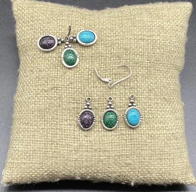 JUEGO CAROLYN POLLACK-Sterling SW Charoite Malaquita Turquesa Pendientes Cambiables Foto 1 de 4