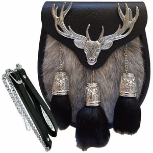 Escocés Kilt Semi Vestido Sporran Semi Ciervo Esporran Antiguo Único Ciervo.450 - Imagen 1 de 7