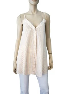 FAITHFULL THE BRAND sz 2 Pinstriped White Cotton Spaghetti Strap Trapeze Top - Picture 1 of 4