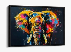 MULTI COLOUR ELEPHANT ABSTRACT SPLASH FLOAT EFFECT CANVAS ART PRINT - Picture 1 of 12