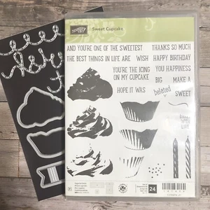 Stampin Up SWEET CUPCAKE Stamp Set & CUPCAKE CUTOUTS Dies Layering Bundle - Picture 1 of 3