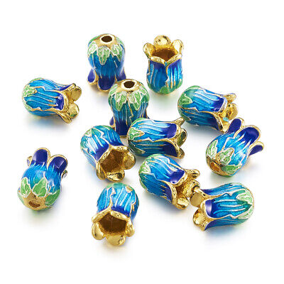 25pcs Unique Brass Enamel Flower Bead Caps Gold Tone 5-Petal Findings Craft 14mm • 14.31€