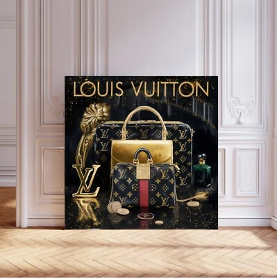 LEINWAND BILD BIS 140x140x5 LV-TASCHEN WANDBILD SCHWARZ GOLD MODERN - Bild 1 von 2