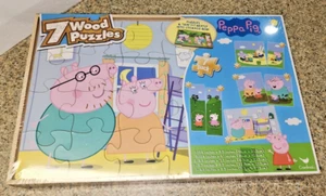 Peppa Pig 7 Wood Puzzles In Wooden Storage Box Brand New - Picture 1 of 2