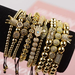 Luxury Men Zircon Demon Eye Hand Crown Multi-style Braiding Copper Bead Bracelet - Picture 1 of 58