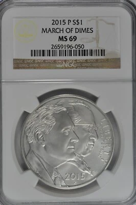 2015 P March of Dimes Uncirculated Silver Dollar NGC MS69 Brown Label - Image 1 of 2