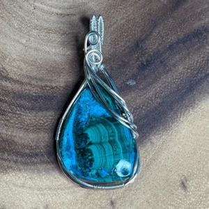 Artisan handmade Chrysocolla Malachite pendant wire wrap necklace malacholla sil - Picture 1 of 7