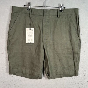 NWT! Zara 100% Linen Shorts Adult XL Olive Green Chino Classic Fit Mens - Picture 1 of 10