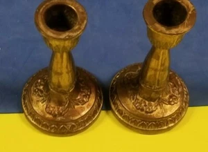 vintage - BRASS CANDLE HOLDERS - SET OF 2 - ABOUT 5" - Picture 1 of 5