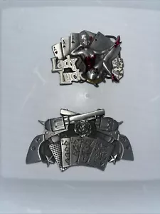 Pair Of Vintage Belt Buckles Lady Luck Cards - Picture 1 of 2