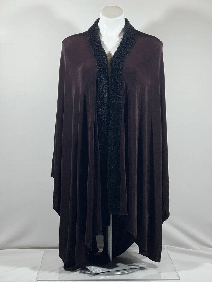 Capa artesanal AHNI para mujer talla única abierta marrón/negro cuello delantero longitud media Foto 1 de 4