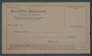 Ca 1902 U.S. OFFICIAL POST OFFICE CARD FORM #1550 TL DARK GRAY MINT SEE INFO - Bild 1 von 2